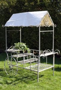 Trädgårdsvagn med tak - Metall - Antikgrå - 148 x 80 x 208 cm - www.frokenfraken.se