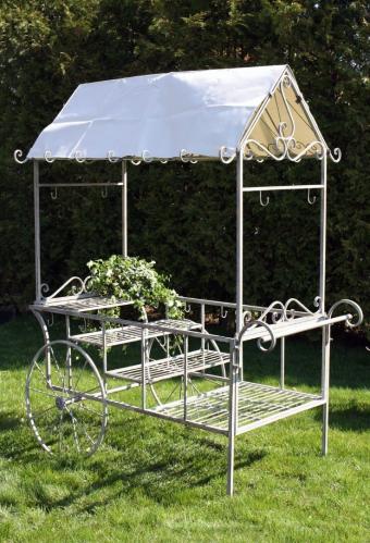 Trädgårdsvagn med tak - Metall - Antikgrå - 148 x 80 x 208 cm - www.frokenfraken.se