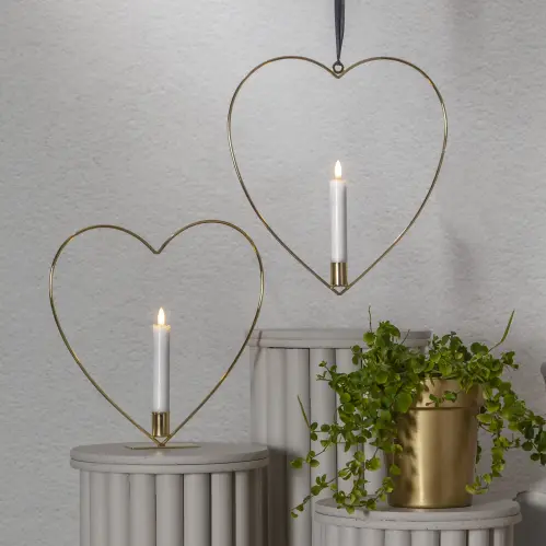 Stående ljusring - Hjärta - Mässing - Batteriljus flammande låga - Ø28 cm - www.frokenfraken.se