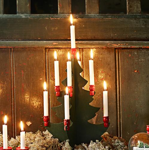 Ljusstake - Gran i trä - Gammaldags Julpynt - 21 cm - www.frokenfraken.se