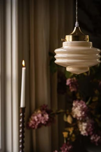 Taklampa - Valter - m. Tvinnad Sladd - Mässing/ Beige - Ø20 x H25 cm - www.frokenfraken.se