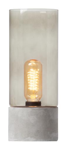 SLUT_Bordslampa - Glas Cylinderformad - Rökgrå med betongfot - 31 cm - www.frokenfraken.se