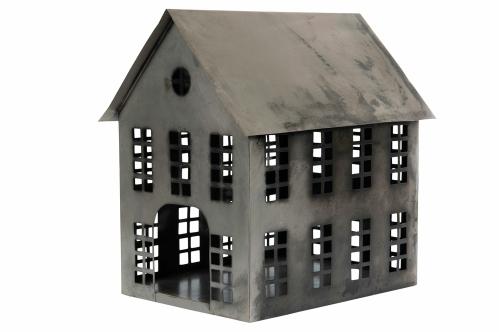 Ljuslykta - Hus i metall - Grå - 30 x 23 x 35 cm - www.frokenfraken.se