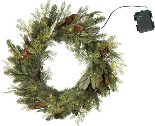 Krans - Löv och barr med belysning - Ø60 cm - www.frokenfraken.se