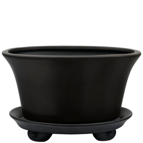 Oval kruka med fat - Stor Svart - www.frokenfraken.se
