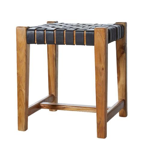 Pall - Trä & Läder - Svart - 40 x 40 x 46 cm - www.frokenfraken.se