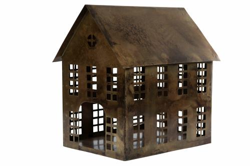 Ljuslykta - Hus i metall - Antik Brun - 30 x 23 x 35 cm - www.frokenfraken.se