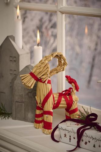 Julbock - Halmbock med röda band - 21 cm - www.frokenfraken.se