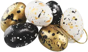 Ägg 6 st - Svart, Guld & Vitt - 6 cm - www.frokenfraken.se