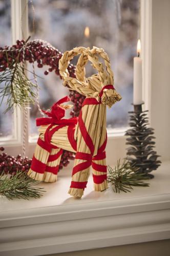 Julbock - Halmbock med röda band - 30 cm - www.frokenfraken.se
