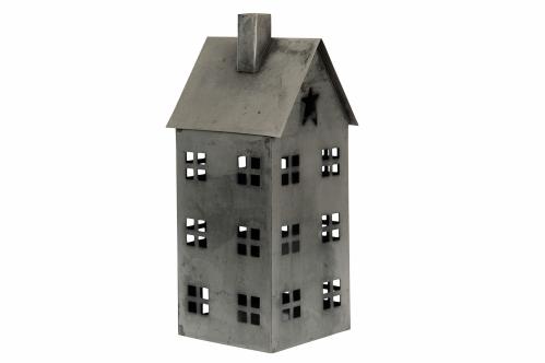 Ljuslykta - Hus i metall - Grå - 14 x 15,5 x 33 cm - www.frokenfraken.se