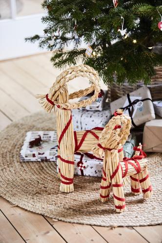 Julbock - Halmbock med röda band - 43 cm - www.frokenfraken.se