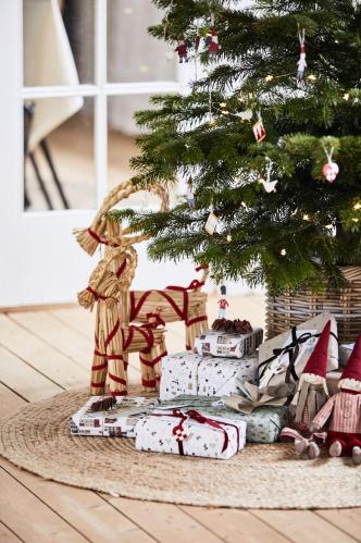 Julbock - Halmbock med röda band - 43 cm - www.frokenfraken.se
