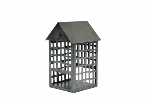 Ljuslykta - Hus i metall - Grå - 10 x 11 x 17,5 cm - www.frokenfraken.se
