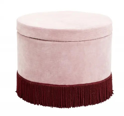 Sittpuff - Rosa med fransar & förvaring - Rund - 60 cm - www.frokenfraken.se