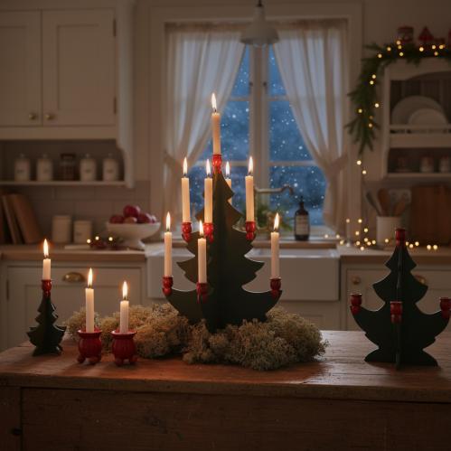 Ljusstake - Gran i trä - Gammaldags Julpynt - 21 cm - www.frokenfraken.se