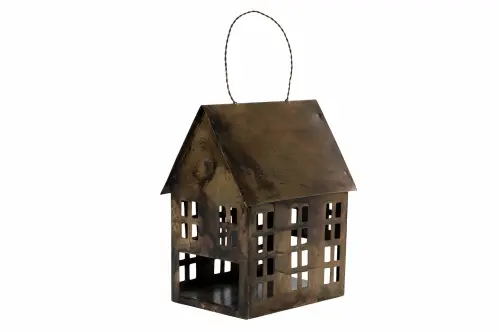 Ljuslykta - Hus i metall - Antik Brun - 9 x 12 x 17 cm - www.frokenfraken.se