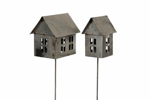 Hus i metall på stick - Grå - 2-pack - www.frokenfraken.se