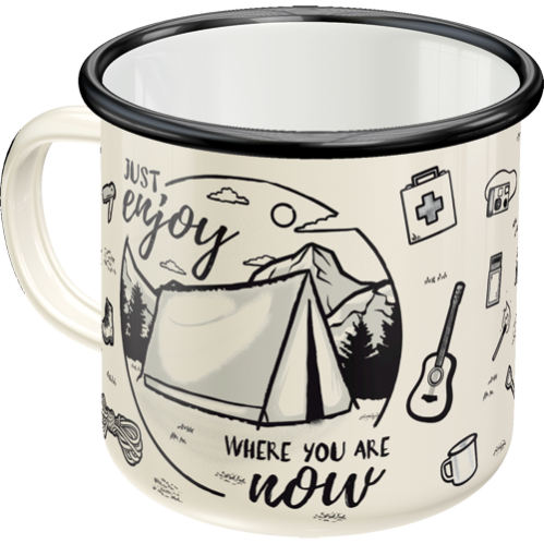 Mugg - Emalj - Enjoy Where You Are Now - www.frokenfraken.se