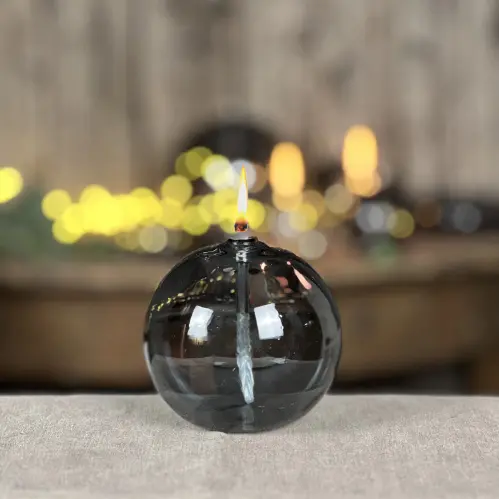 Oljelampa S - Glas - Rund Boll - Rökgrå - Ø9 cm - www.frokenfraken.se