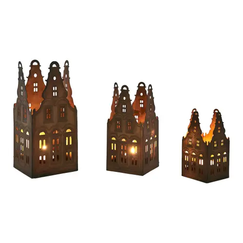 Ljuslyktor hus Metall - 3 storlekar - Antik mässing - 14-27 cm - www.frokenfraken.se