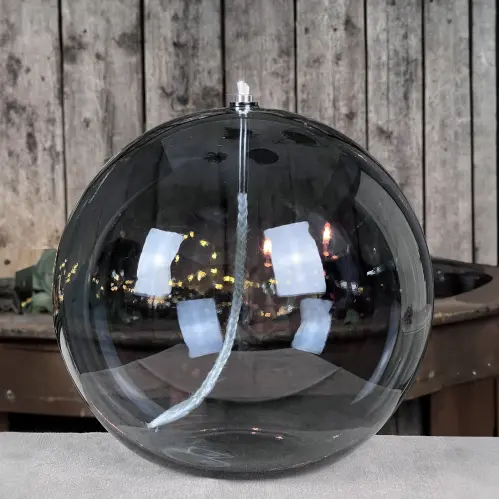 Oljelampa 3XL - Glas - Rund Boll - Rökgrå - Ø20 cm - www.frokenfraken.se