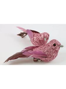 Fågel med clip - Rosa/Glitter - 8 cm - 6st - www.frokenfraken.se