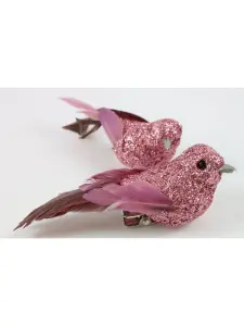 Fågel med clip - Rosa/Glitter - 8 cm - 6st - www.frokenfraken.se