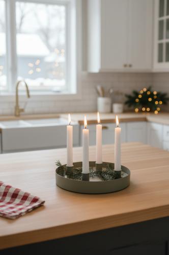 Adventsljusstake - Bordsljusstake - SUND - 4 ljus magnet - Grön Rund - Ø34 cm - www.frokenfraken.se