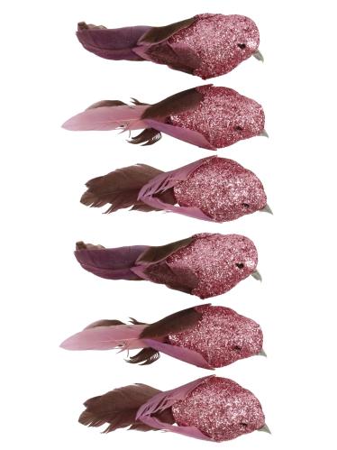 Fågel med clip - Rosa/Glitter - 8 cm - 6st - www.frokenfraken.se
