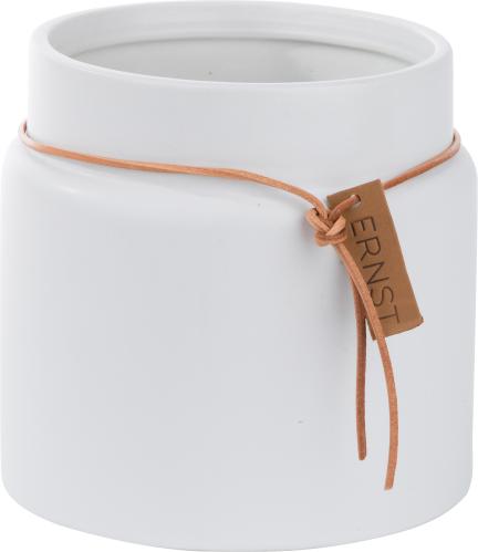 Kruka m läderband d13 h14 cm, vit - www.frokenfraken.se