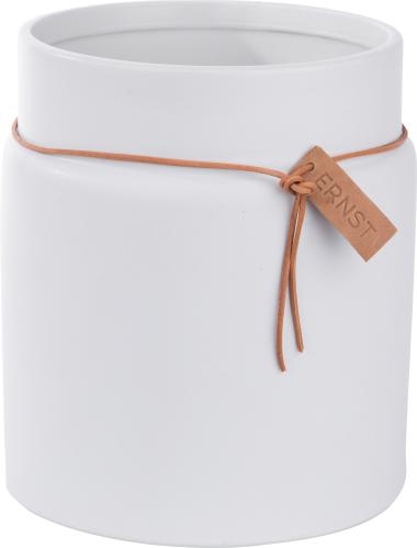 Kruka m läderband d17 h21 cm, vit - www.frokenfraken.se