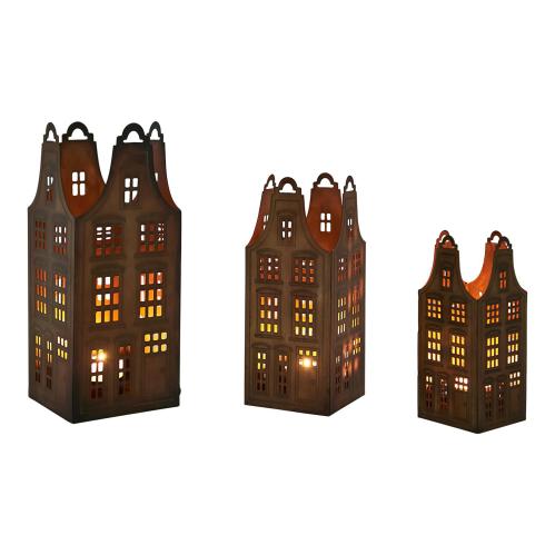 Ljuslyktor hus Metall - 3 storlekar - Antik mässing - 14-27 cm - www.frokenfraken.se