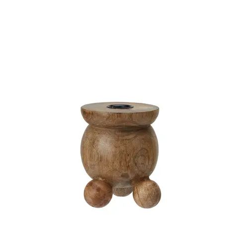 Ljusstake med kulfötter Kulljusstake - Trä - Natur - 10 x 11 cm - www.frokenfraken.se