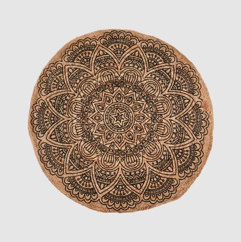 Matta - Boho - Rund - Jute/Svart - Mönstrad - Ø120 cm - www.frokenfraken.se