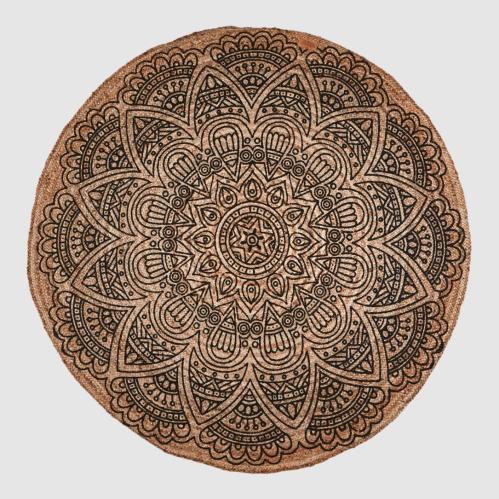 Matta - Boho - Rund - Jute/Svart - Mönstrad - Ø150 cm - www.frokenfraken.se