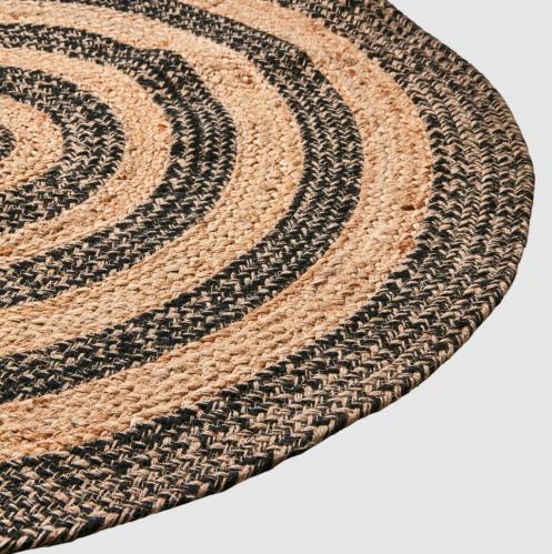 Matta - Boho - Rund - Jute/Svart - Randig - Ø90 cm - www.frokenfraken.se