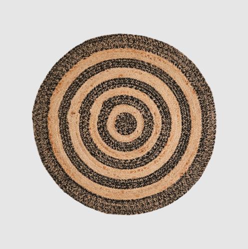 Matta - Boho - Rund - Jute/Svart - Randig - Ø90 cm - www.frokenfraken.se