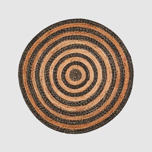Matta - Boho - Rund - Jute/Svart - Randig - Ø120 cm - www.frokenfraken.se