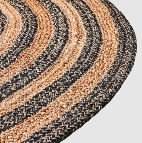 Matta - Boho - Rund - Jute/Svart - Randig - Ø150 cm - www.frokenfraken.se