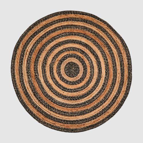 Matta - Boho - Rund - Jute/Svart - Randig - Ø150 cm - www.frokenfraken.se