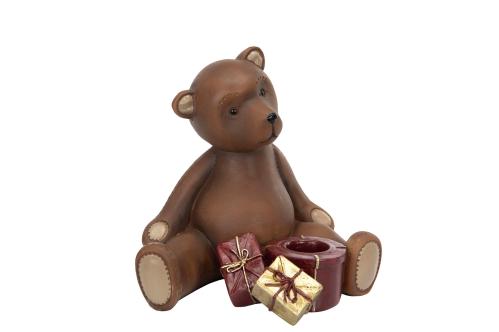 Ljusstake - Nalle med paket - 13 x 12 cm - www.frokenfraken.se