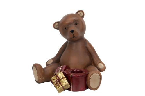Ljusstake - Nalle med paket - 13 x 12 cm - www.frokenfraken.se