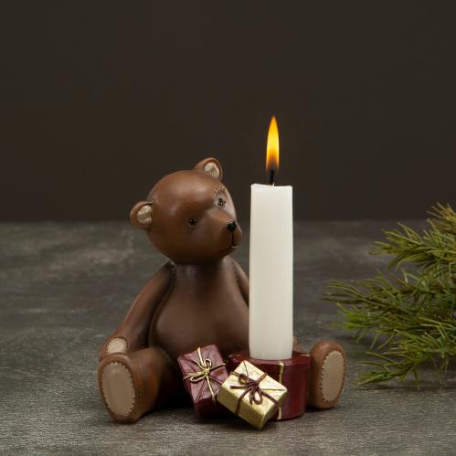 Ljusstake - Nalle med paket - 13 x 12 cm - www.frokenfraken.se