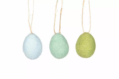 Ägg - Hängande ullägg - 9-pack - blå/turkos/grön - 5 cm - www.frokenfraken.se