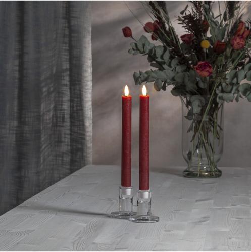 Batteriljus - Röd - Kronljus/Antikljus - Flamme - 2 st - 24,5 cm - Timer - www.frokenfraken.se