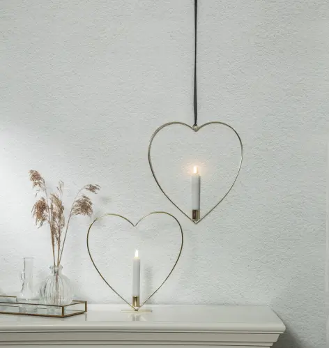 Stående ljusring - Hjärta - Mässing - Batteriljus flammande låga - Ø28 cm - www.frokenfraken.se