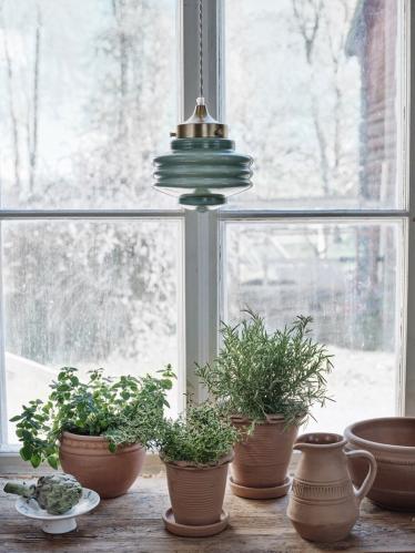 Taklampa - Valter - m. Tvinnad Sladd - Mässing/Grön - Ø20 x H25 cm - www.frokenfraken.se