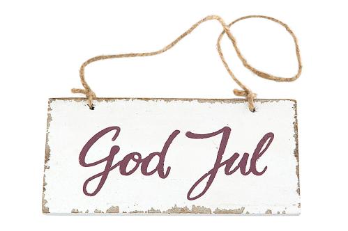 Vit Träskylt - God Jul - 20x10 cm - www.frokenfraken.se