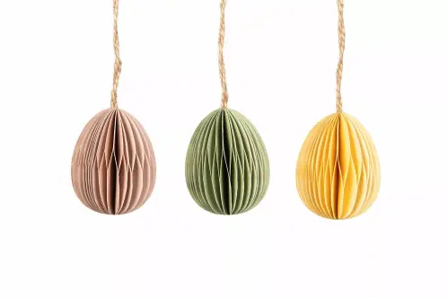Ägg - Hängande pappersägg - 3-pack - rosa/grön/gul - 6 cm - www.frokenfraken.se